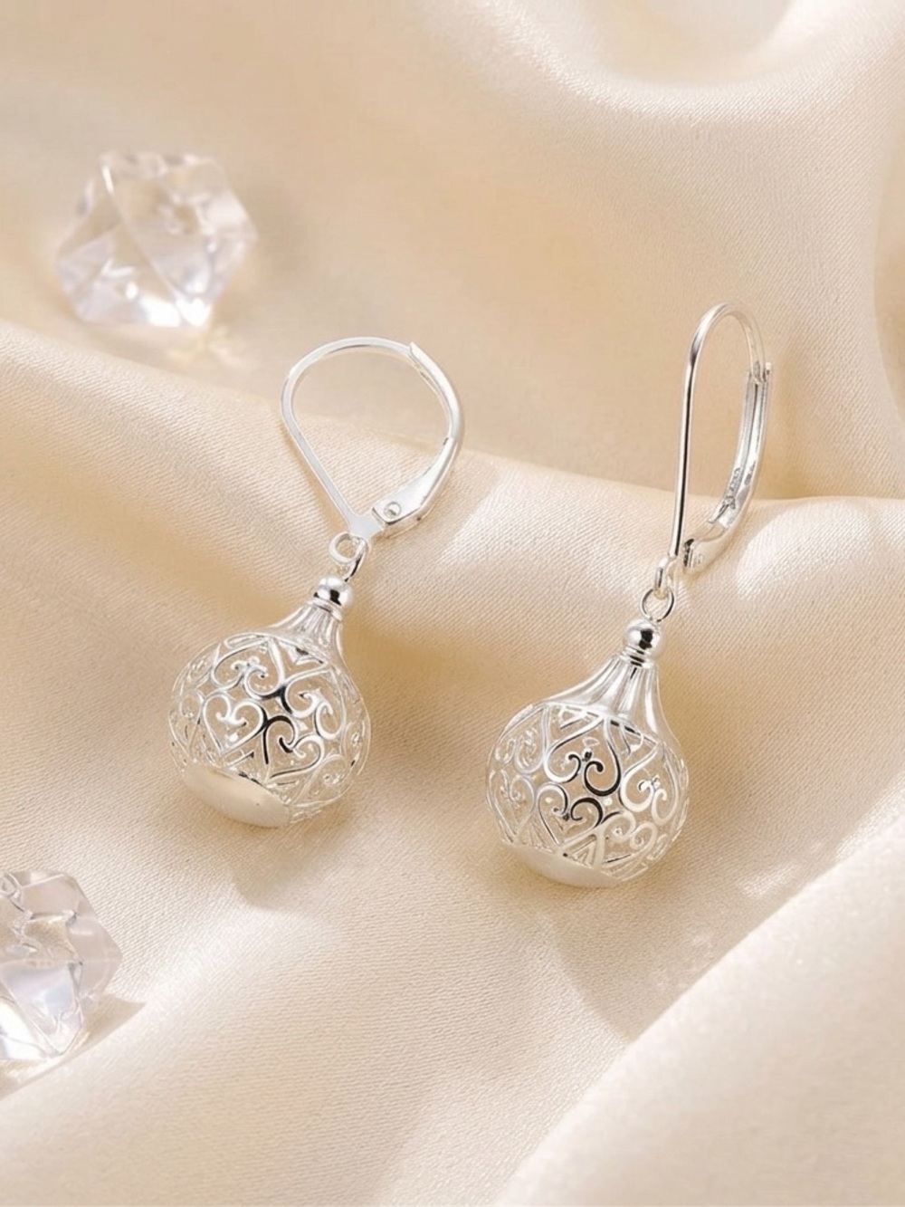 Elegant 925 Sterling Silver Filigree Drop Earrings